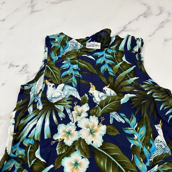 Paradise Bay Womens Vintage Tropical Dress Size M Petite Blue White Birds Floral - Picture 7 of 9